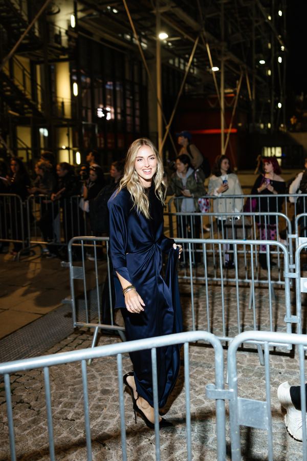 Street style at Paris Fashion Week: navy satin wrap dress, black heels, centre pompidou, Paris at night