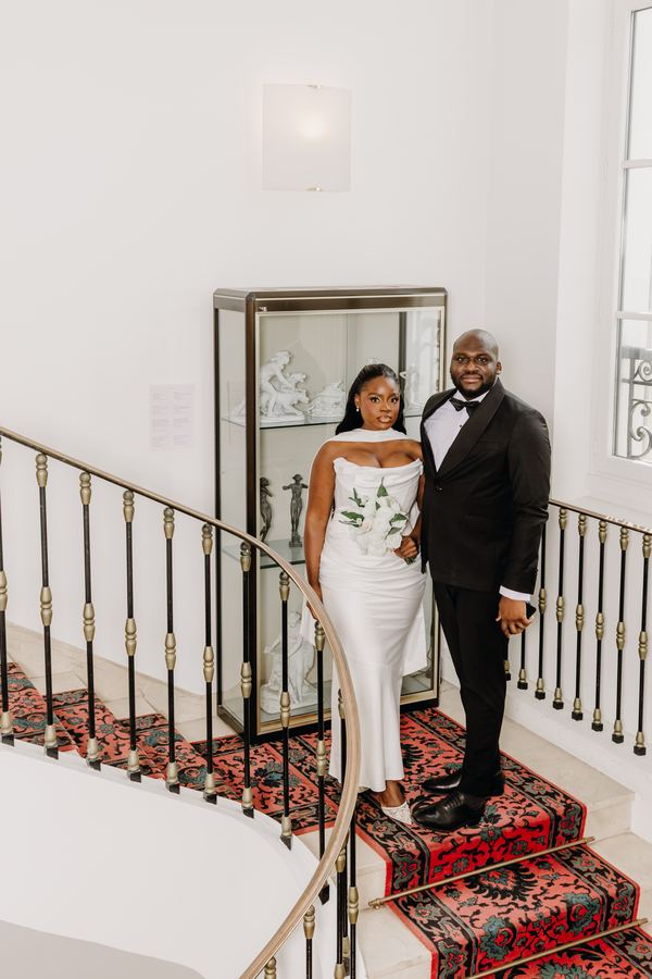 Wedding couple, city hall interior, Paris